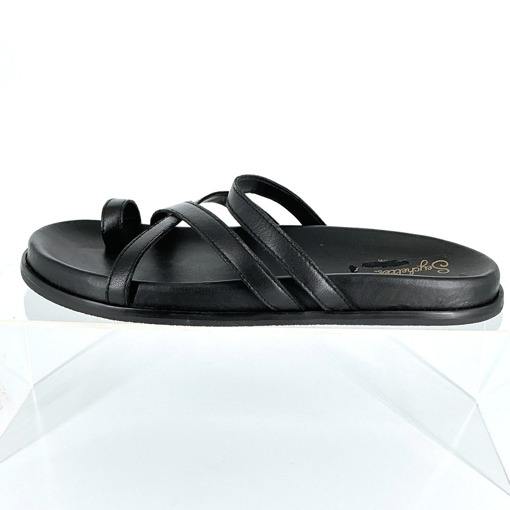 Seychelles Size 8 Black Leather Strappy Toe Loop Slide Sandals Rule the World - Picture 5 of 15